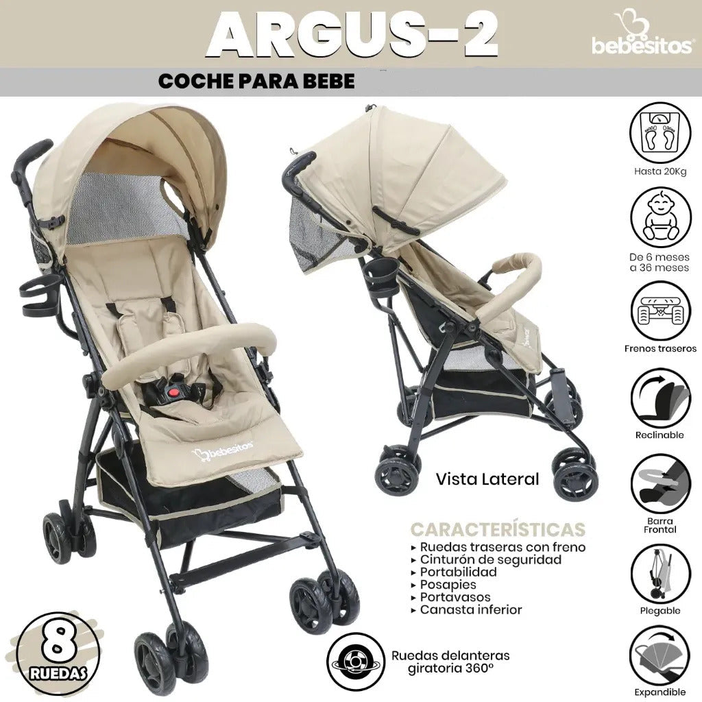 COCHE PARAGUAS ARGUS 2 BEBESITOS